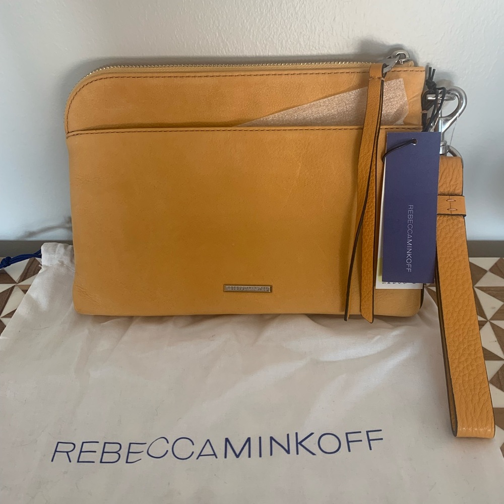 NWT Rebecca Minkoff Suede Bree Pouch/Wristlet - Butterscotch